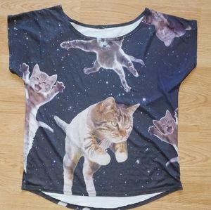 Galaxy Cat Print Shirt Size Medium